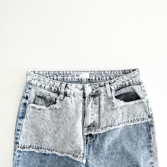 Refuge Denim Womens Mom Jeans Patchwork Two Tone Light Blue Wash Size 7 - Picture 5 of 10